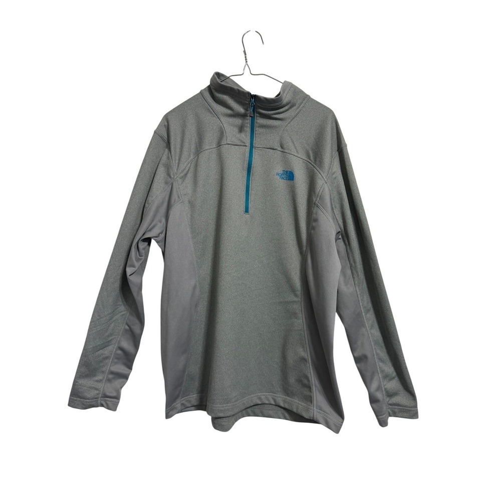 The North Face Quarter Zip Pullover Mens Large Grey Teal Athletic Hiking Top